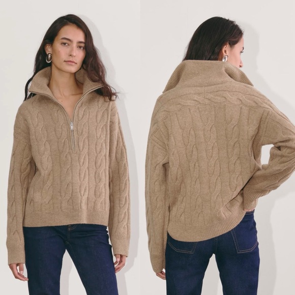 Everlane Sweaters - NWOT Everlane THE CABLE HALF-ZIP Wool in Oat Brown Size Medium $168